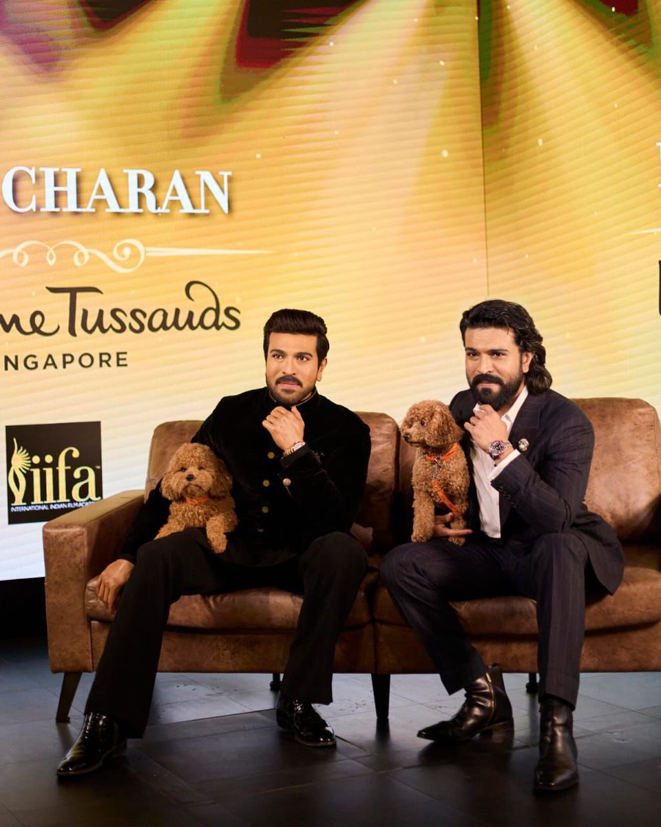 TeamAdoni's tweet photo. Global Star #RamCharan becomes the first Indian celebrity to be immortalized at Madame Tussauds London alongside his loyal pet dog, Rhyme. https://t.co/TSbk4isNFI