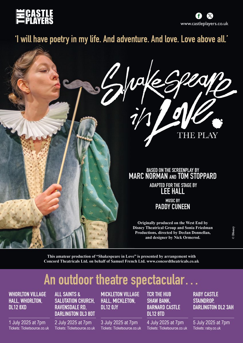 Check out The Castle Players new website castleplayers.co.uk with details of their Summer Spectacular - Shakespeare In Love - 5 outdoor venues across 5 consecutive nights - July 1st to the 5th.