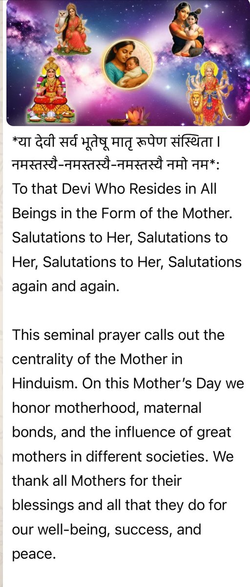 The Hindu community appreciates this beautiful post by <a href="/CoHNAOfficial/">CoHNA (Coalition of Hindus of North America)</a> on Mother’s Day. ❤️ yesterday
<a href="/tdsb_HHM/">TDSB Hindu Heritage Month</a> 

cohna.org/a-day-for-maa/