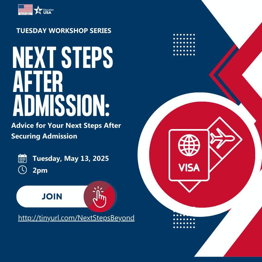 🗓️ Tuesday at 2 PM – Webinar: "Next Steps After Admission – What to Do Beyond the Acceptance Letter"
You've been admitted—what’s next? This session will walk you through the next steps so you’re fully prepared to start your U.S. study journey.
🔗 Join us: tinyurl.com/NextStepsBeyond