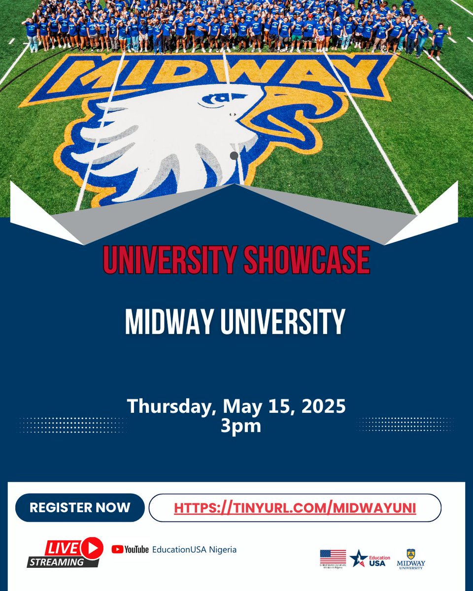 🗓️ Thursday at 3 PM – Virtual Showcase: Midway University <a href="/MidwayUniv/">Midway University</a> 
Discover what makes Midway University a great option for international students!
💡 Fun Fact: Midway offers generous merit-based scholarships for international students and has strong programs in business,