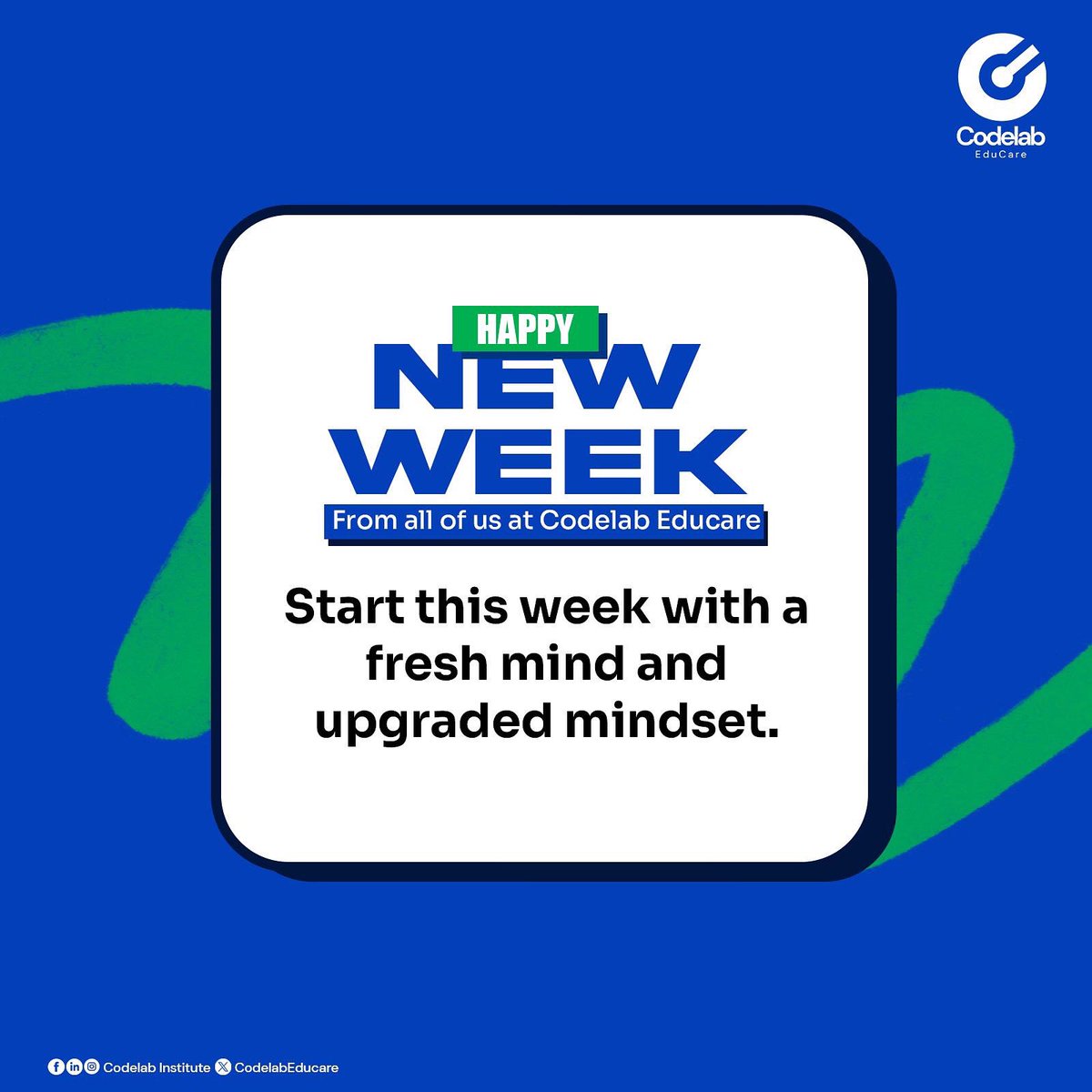 CodeLabEducare's tweet image. New week. New energy. New goals.
Start strong with a fresh mind and an upgraded mindset!
Let’s make this week count — from all of us at Codelab Educare.
#HappyNewWeek #CodelabEducare #MindsetMatters #MondayMotivation