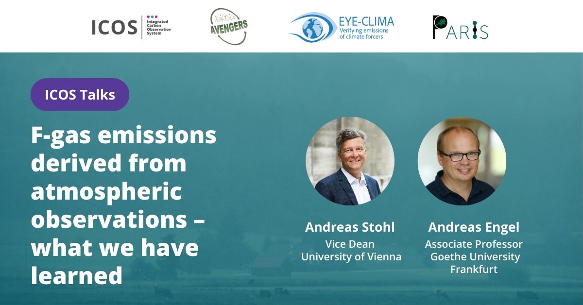 Join us on 5th June 2025 for the ICOS Talks webinar 'F-gas emissions derived from atmospheric observations - what we have learned'.

Organised by EU projects AVENGERS, EYE-CLIMA and PARIS, the webinar explores developments in F-gas observations.

Register: icos-cp.eu/news-and-event…