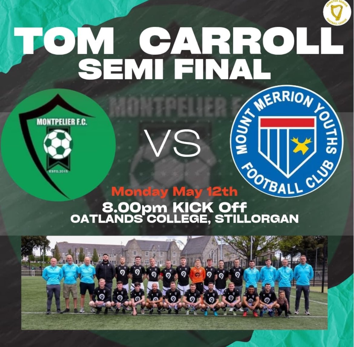 Montpelier FC (@mpfc20) on Twitter photo Fixture: <a href="/LSLLeague/">Leinster Senior League</a> Tom Carroll 🏆
We travel to face <a href="/mountmerrion/">Mount Merrion Youths Football Club</a> this evening in the semi final of the Tom Carroll Cup
All Support Welcome 💚🖤
<a href="/AlQuinn2015/">LSL Live Update’s</a> Fixture: <a href="/LSLLeague/">Leinster Senior League</a> Tom Carroll 🏆
We travel to face <a href="/mountmerrion/">Mount Merrion Youths Football Club</a> this evening in the semi final of the Tom Carroll Cup
All Support Welcome 💚🖤
<a href="/AlQuinn2015/">LSL Live Update’s</a>