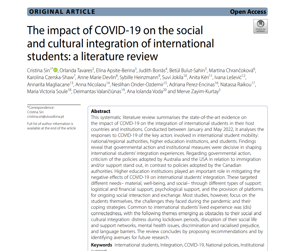 CLA: Cercle de Lingüística Aplicada (@udlcla) on Twitter photo 📄 New paper by <a href="/judith_borras/">Judith Borràs</a> & colleagues at <a href="/ENISnetwork/">ENIS COST Action</a> ! They examine how COVID-19 🦠 affected the integration of international students 🌍 into their host countries & institutions 📚💡
🔗 doi.org/10.1186/s40878… 📄 New paper by <a href="/judith_borras/">Judith Borràs</a> & colleagues at <a href="/ENISnetwork/">ENIS COST Action</a> ! They examine how COVID-19 🦠 affected the integration of international students 🌍 into their host countries & institutions 📚💡
🔗 doi.org/10.1186/s40878…