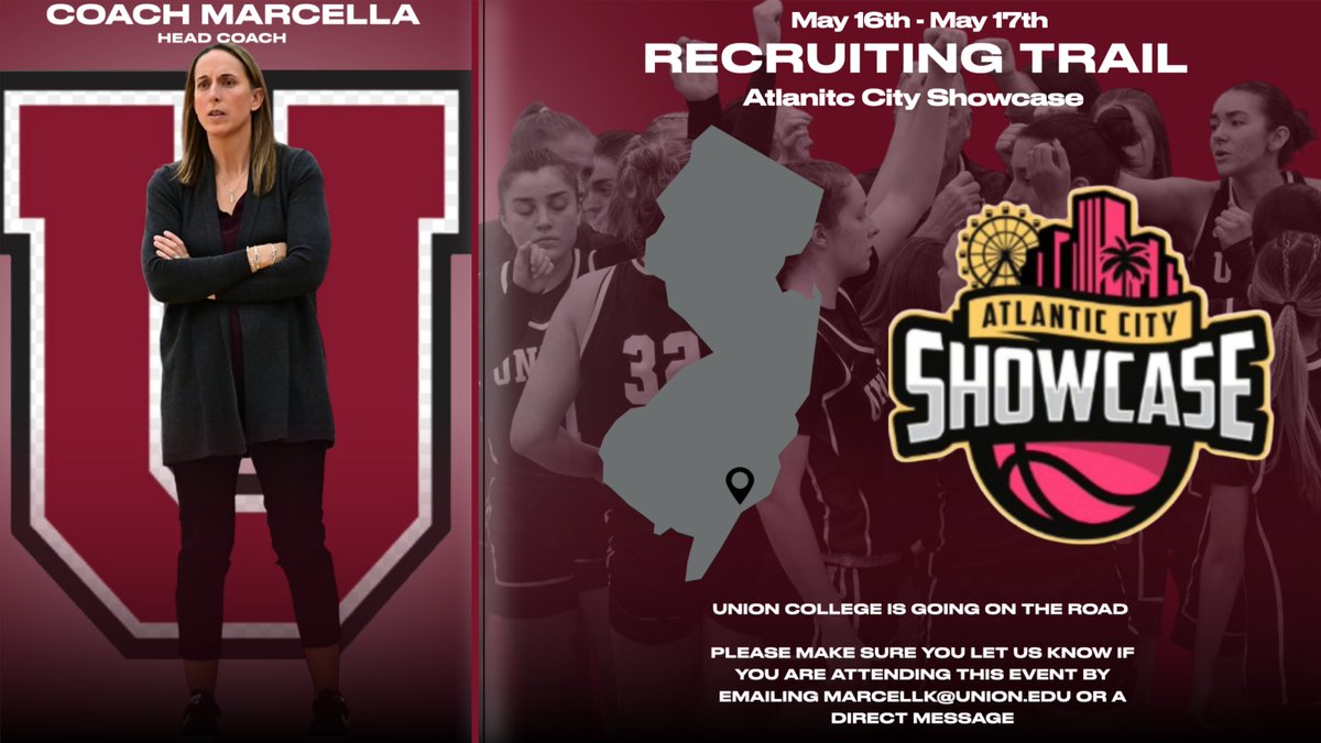 Union College Women's Basketball (@unioncollegewbb) on Twitter photo 🚨Coach Marcella will be on the road this Friday and Saturday at the Atlantic City Showcase🚨
Please DM us or email your schedule to Coach Marcella at Marcellk@union.edu 📩
We look forward to watching future Garnet Chargers play⚡️
#GOUCWB🏀 #ChallengeYourself #SupportEachOther 🚨Coach Marcella will be on the road this Friday and Saturday at the Atlantic City Showcase🚨
Please DM us or email your schedule to Coach Marcella at Marcellk@union.edu 📩
We look forward to watching future Garnet Chargers play⚡️
#GOUCWB🏀 #ChallengeYourself #SupportEachOther