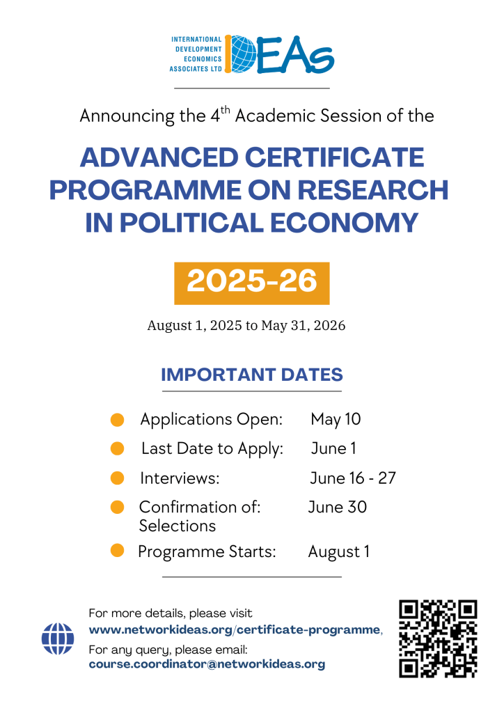 DevEcoAfr's tweet photo. 📢2025/2026 session (August 1 2025-May 31 2026) of @DevEconNetwork Advanced Certificate Program on Research in Political Economy is coming up.
Apply at: https://t.co/bbSIHpoYId
Deadline 📅: June 1 2025 https://t.co/jMkkTBWBAe