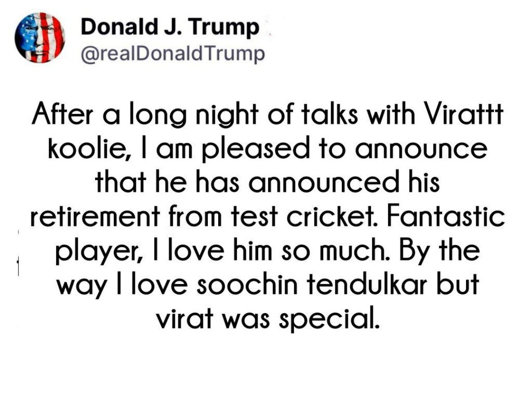 कहो दिल से...
ट्रम्प चाचा फिर से 😅

#ceasefire
#ViratKohli𓃵
#TestCricket