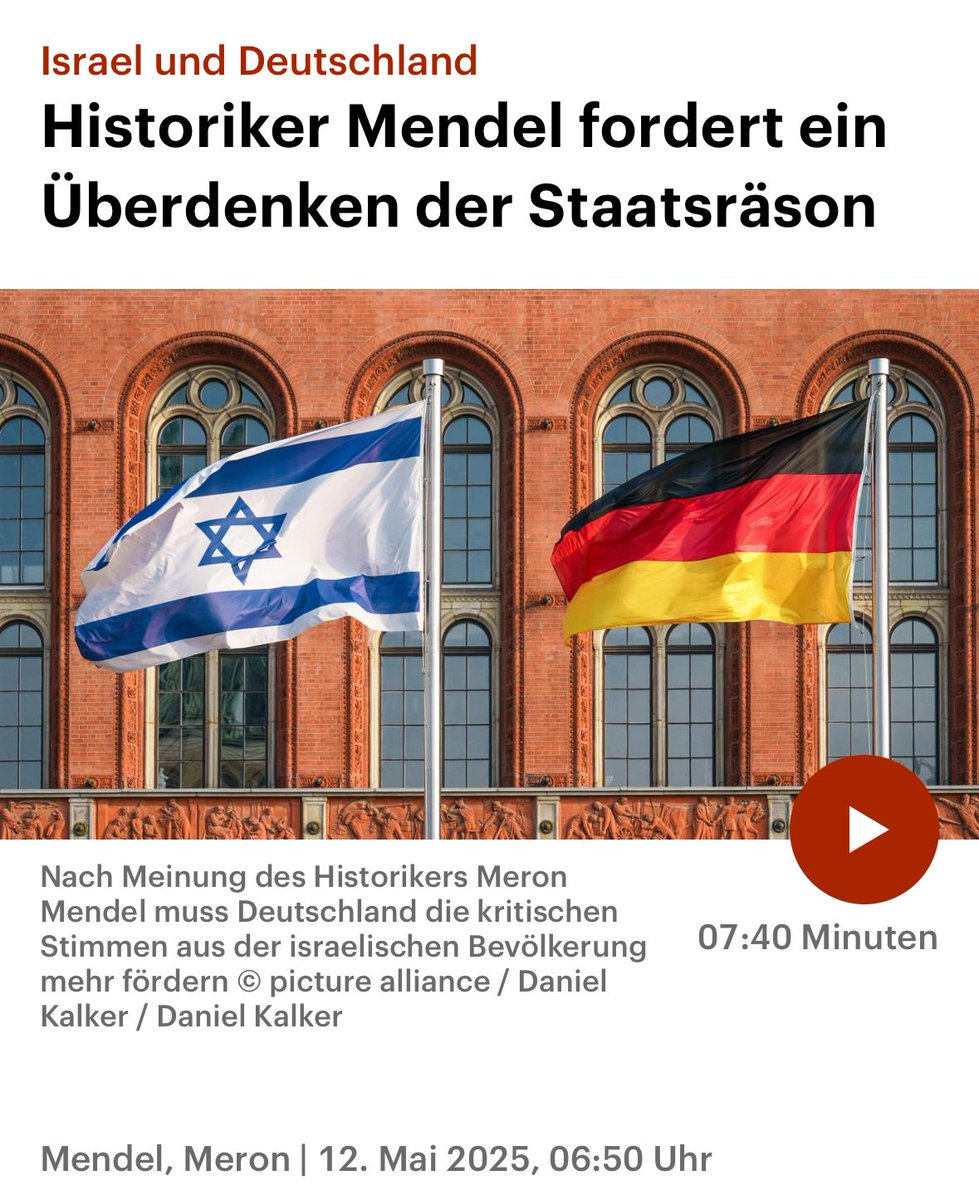 Dr. Meron Mendel (@meronmendel) on Twitter photo Heute vor 60 Jahren nahmen Deutschland und Israel diplomatische Beziehungen auf. Was das angesichts der aktuellen israelischen Politik bedeutet - darüber sprach ich heute morgen im <a href="/dlfkultur/">Deutschlandfunk Kultur</a>
deutschlandfunkkultur.de/60-jahre-deuts… Heute vor 60 Jahren nahmen Deutschland und Israel diplomatische Beziehungen auf. Was das angesichts der aktuellen israelischen Politik bedeutet - darüber sprach ich heute morgen im <a href="/dlfkultur/">Deutschlandfunk Kultur</a>
deutschlandfunkkultur.de/60-jahre-deuts…