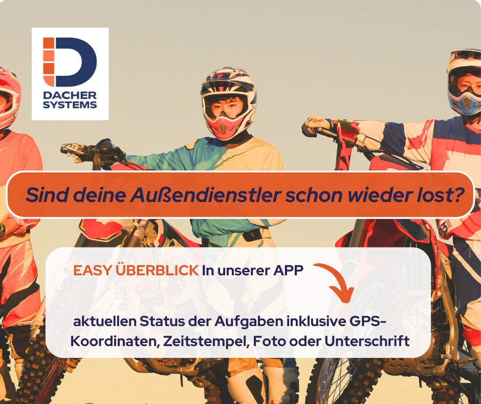 DacherSystems's tweet photo. 🚐 Sind deine Außendienstler schon wieder lost?

📲 Schick deine Aufträge direkt per App raus:  GPS-Standort, Zeitstempel, Fotos, Unterschrift – fertig.

💡 Dein Außendienst wird’s dir danken – und du behältst den Überblick.
 https://t.co/lO5P9HdsDl https://t.co/47GwjHXAot