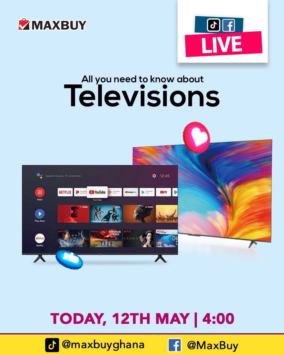 maxbuyghana's tweet photo. πΊ TV shopping? Join our LIVE!
Learn about smart features, screen types, & best value.
π₯ Expert tips & possible deals π
π 12 May
β° 4 PM
π² TikTok/Facebook Live
Make the right choice!
#MaxBuyLive #TVTalks #GhanaShopping #SmartTVs #TechTips #TVGuide2025 #buynowpaylater https://t.co/jmSxEhSPoJ