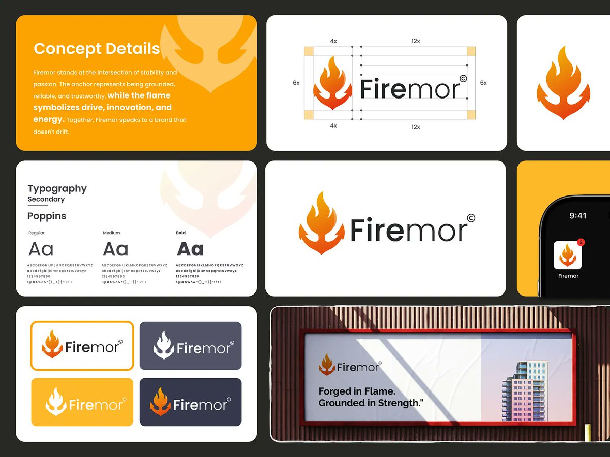 A combination of Flame &amp; Anchor which represents something related to bravery, strength etc! It can be used as personal Branding , Fitness industry, Motivational, Fire safety etc.

How is it ?