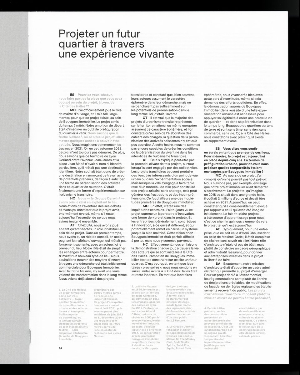 Project: Looking For Architecture. Dialoguer avec les milieux habités
Typefaces: Muoto, Muoto Mono (Matthieu Cortat, 205TF)
Graphic Design: Éditions deux-cent-cinq
Publisher: Éditions deux-cent-cinq
