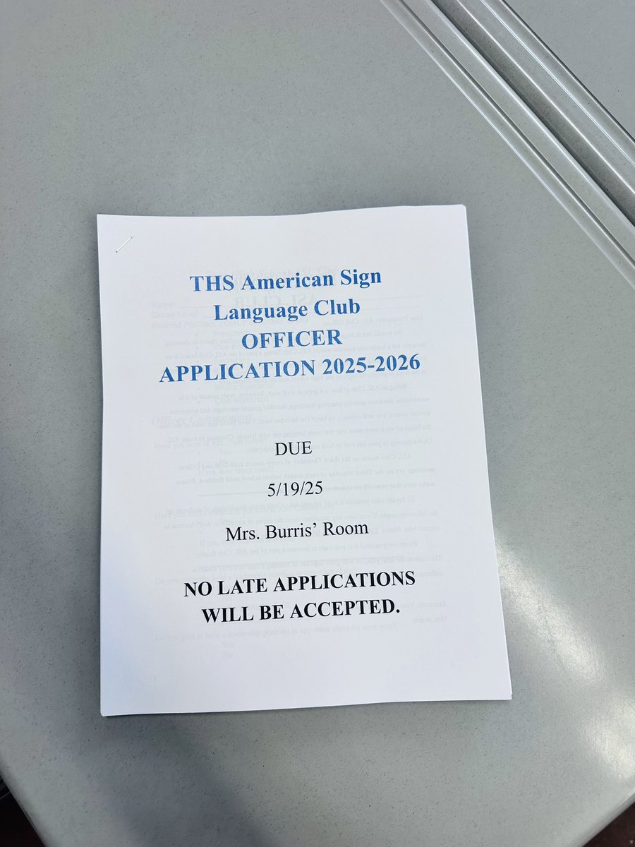 AslTroy's tweet photo. If you want to be an ASL Club Officer for the next school year, come grab an application in room 274 or 271! 🤟🏼 https://t.co/s0H9nvU291
