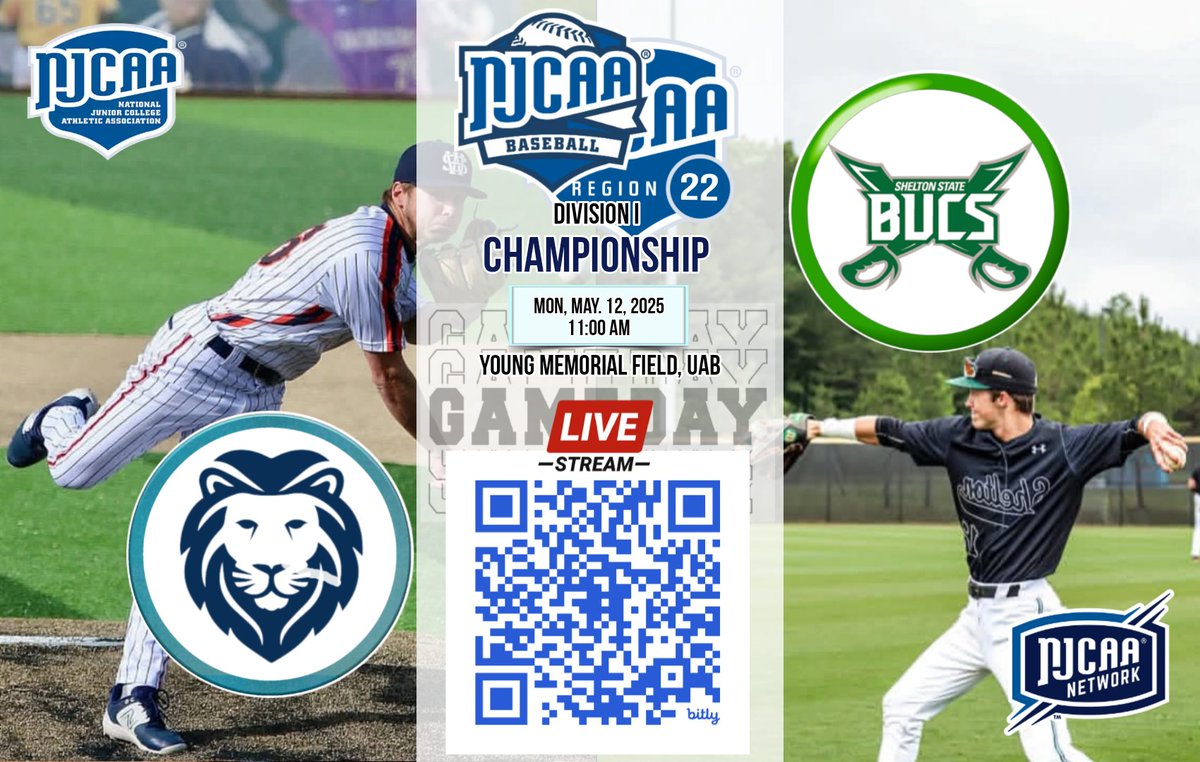 🔴 GAMEDAY‼️
🏆 NJCAA Baseball Reg 22 DI Championship 🏆

⚾ Wallace State 🆚 Shelton State ⚾
🗓️ Mon. May 12, 2025
⏰ 11:00 AM
📍 Young Memorial Field, UAB
📲 bit.ly/njcaanetswork 

<a href="/WallaceBaseball/">Wallace State Baseball™</a> <a href="/WSCCAthletics/">Wallace State Athletics</a> <a href="/SheltonStateBB/">Shelton State Baseball</a> <a href="/SSCCAthletics/">Shelton State Athletics</a>