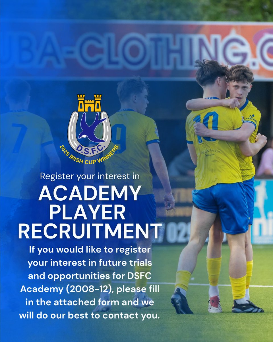 𝗗𝗨𝗡𝗚𝗔𝗡𝗡𝗢𝗡 𝗦𝗪𝗜𝗙𝗧𝗦 𝗔𝗖𝗔𝗗𝗘𝗠𝗬 𝗜𝗡𝗧𝗘𝗥𝗘𝗦𝗧
Are you interested in joining the academy that produces talent with a pathway to success? Fill in the contact form below to be kept up to date with all opportunities in the DSFC Academy

tinyurl.com/DSFCTrials