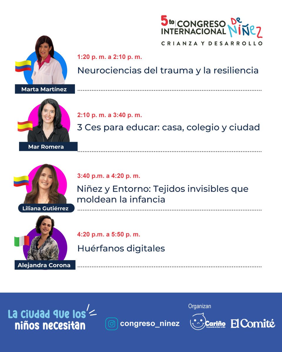 👶🏽 ¡Se acerca el Quinto Congreso Internacional de Niñez, Crianza y Desarrollo!

🌎 Expertos de distintos países presentarán investigaciones y propuestas para fortalecer la protección de la #Niñez.

📍Consulta la agenda y súmate 👉 bit.ly/4m2dDNl #NiñezYAAntioquia