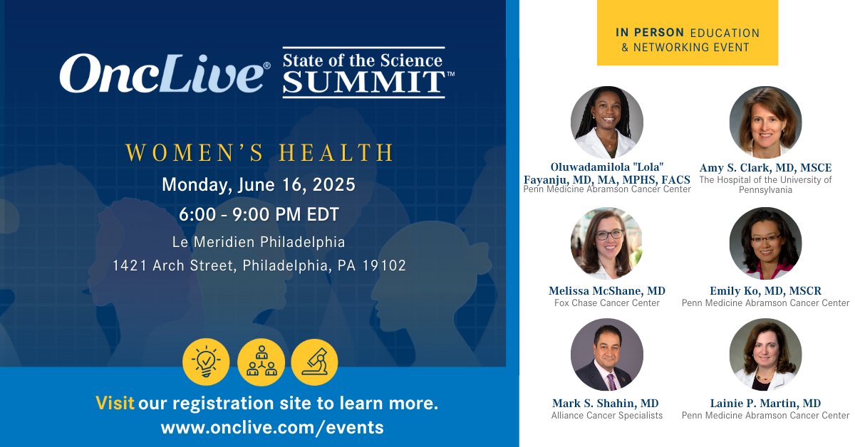 OncLive.com (@onclive) on Twitter photo Registration is open! Join <a href="/DrLolaFayanju/">Lola Fayanju (she/her, drlolafayanju@bsky.social)</a> of <a href="/PennCancer/">Penn Medicine - Abramson Cancer Center</a> as she chairs an OncLive® SOSS in Philadelphia! Featuring a powerhouse panel <a href="/melmcshaneMD/">melissa mcshane MD</a>, Amy Clark, MD, Emily Ko, MD, Lainie Martin, MD, & Mark Shahin, MD.
Register Now: hubs.li/Q03l42Md0 <a href="/FoxChaseCancer/">Fox Chase Cancer Center</a> Registration is open! Join <a href="/DrLolaFayanju/">Lola Fayanju (she/her, drlolafayanju@bsky.social)</a> of <a href="/PennCancer/">Penn Medicine - Abramson Cancer Center</a> as she chairs an OncLive® SOSS in Philadelphia! Featuring a powerhouse panel <a href="/melmcshaneMD/">melissa mcshane MD</a>, Amy Clark, MD, Emily Ko, MD, Lainie Martin, MD, & Mark Shahin, MD.
Register Now: hubs.li/Q03l42Md0 <a href="/FoxChaseCancer/">Fox Chase Cancer Center</a>