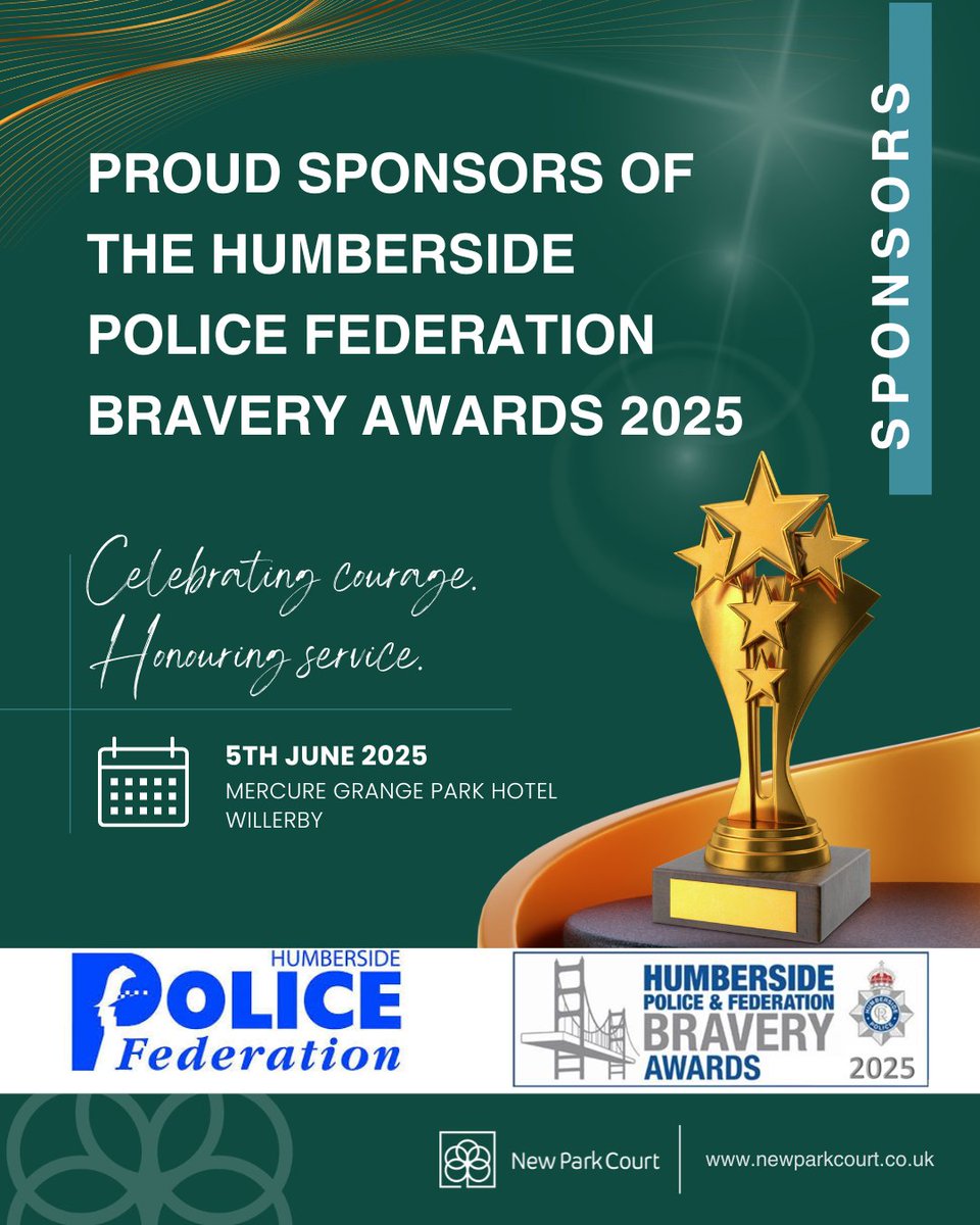 New Park Court Chambers (@newparkcourtch) on Twitter photo We are proud to sponsor the <a href="/Humberbeat/">Humberside Police</a> Federation #BraveryAwards 2025, celebrating the courage and dedication of police officers in the line of duty.
We look forward to an inspiring evening on 5 June at the Mercure Grange Park Hotel, Willerby.
#HumbersidePolice #PoliceAwards We are proud to sponsor the <a href="/Humberbeat/">Humberside Police</a> Federation #BraveryAwards 2025, celebrating the courage and dedication of police officers in the line of duty.
We look forward to an inspiring evening on 5 June at the Mercure Grange Park Hotel, Willerby.
#HumbersidePolice #PoliceAwards