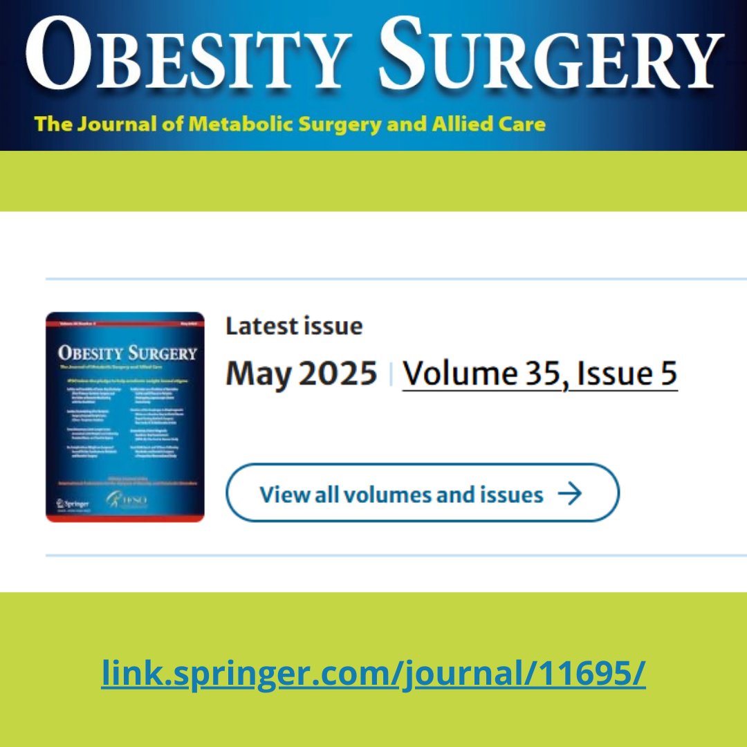 IFSO (@ifsosecretariat) on Twitter photo May issue of <a href="/JournalObesity/">Obesity Surgery Journal</a> is out!!
7 #SysRev #RiMini_Trial #EWGSOP2_Consensus #TrinetX#EBBS_Questionaire #GLP_1 #Bipartition #QoL #Amyloidosis #TALL #Omentopexy #Endoscopy & much more!
🔗link.springer.com/journal/11695/… May issue of <a href="/JournalObesity/">Obesity Surgery Journal</a> is out!!
7 #SysRev #RiMini_Trial #EWGSOP2_Consensus #TrinetX#EBBS_Questionaire #GLP_1 #Bipartition #QoL #Amyloidosis #TALL #Omentopexy #Endoscopy & much more!
🔗link.springer.com/journal/11695/…