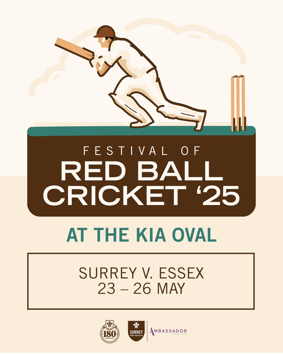 Surrey's Festival of Red Ball Cricket is building up to be a spectacular show of the longest format! 🏏

Join us for a brilliant weekend at the Kia Oval as two of the best red-ball sides go head to head. ☀️

To celebrate the storied history of the game at Surrey, we will be