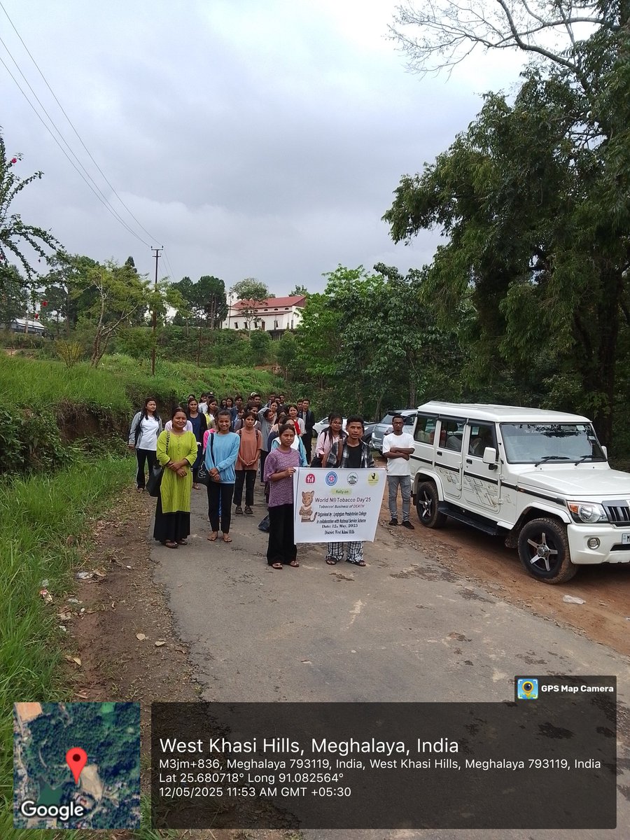 LyngngamPC's tweet photo. Nss lyngngam Presbyterian college organised a Rally on World no Tobacco day today at mawthengkut village with 60plus volunteers join hand in this rally against Tobacco https://t.co/y7fsCYRvZJ
