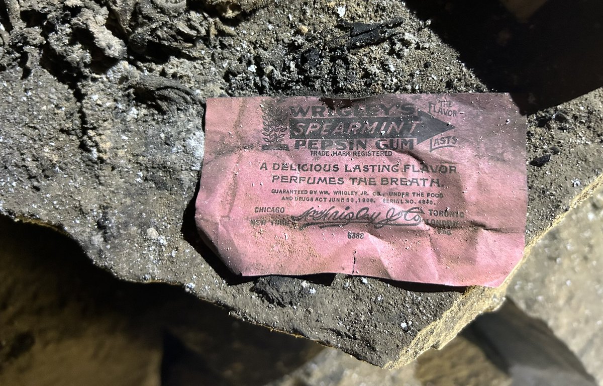 More historic trash found in the Mammoth Cave. Wrigley’s Spearmint gum was first introduced in 1893 and as the name implies, the gum is flavored with the spearmint plant.