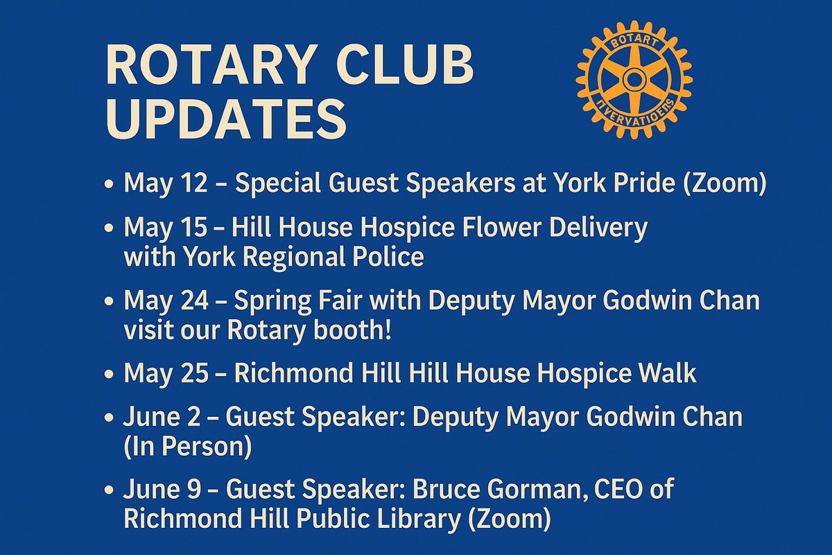 Richmond Hill Rotary (@rotaryrichmondh) on Twitter photo Please join us for a #RichmondHill Rotary event! Message us if you would to attend any of them. <a href="/RichmondHillPL/">Richmond Hill Public Library</a> <a href="/Hill_House_Hosp/">Hill House Hospice</a> <a href="/CouncillorChan/">Godwin Chan</a> #YorkPride #YorkRegion. Please join us for a #RichmondHill Rotary event! Message us if you would to attend any of them. <a href="/RichmondHillPL/">Richmond Hill Public Library</a> <a href="/Hill_House_Hosp/">Hill House Hospice</a> <a href="/CouncillorChan/">Godwin Chan</a> #YorkPride #YorkRegion.