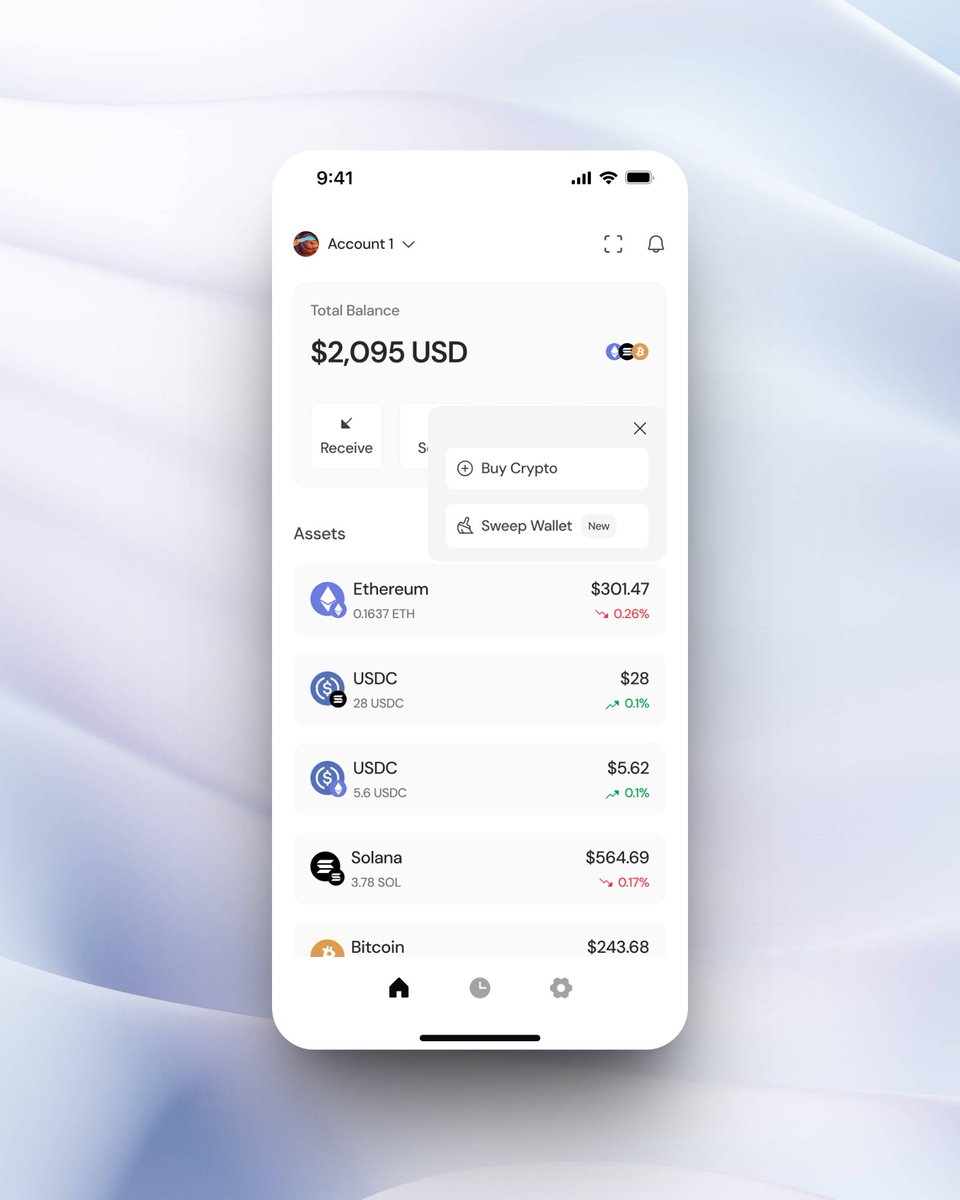 For Day 7 of <a href="/druids01/">Druids</a> challenges, I designed a flow that allows users off-ramp their entire wallet to their bank account.

Here, the “More” menu expands to show new actions, including "Sweep Wallet".

P.S: My CTO said the action is called "sweep wallet", so that's what I chose.
