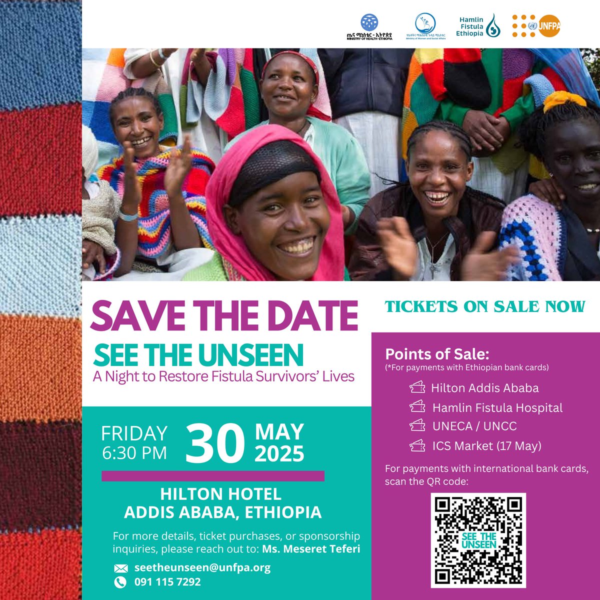 UNFPA Ethiopia (@unfpaethiopia) on Twitter photo 📌 May 30, 2025 - Save the Date!
đź’› One night. One cause.
We gather to #SeeTheUnseen & support women living with fistula.
🕡 6:30 PM | Hilton Addis
🎟️ Tickets available <a href="/HiltonHotels/">Hilton Hotels</a> <a href="/fistulaethiopia/">Catherine Hamlin Fistula Foundation</a> <a href="/ECA_OFFICIAL/">ECA</a> & ICS.
💳 Scan the QR code or go to🔗unf.pa/4ddJIOl 📌 May 30, 2025 - Save the Date!
đź’› One night. One cause.
We gather to #SeeTheUnseen & support women living with fistula.
🕡 6:30 PM | Hilton Addis
🎟️ Tickets available <a href="/HiltonHotels/">Hilton Hotels</a> <a href="/fistulaethiopia/">Catherine Hamlin Fistula Foundation</a> <a href="/ECA_OFFICIAL/">ECA</a> & ICS.
đź’ł Scan the QR code or go tođź”—unf.pa/4ddJIOl