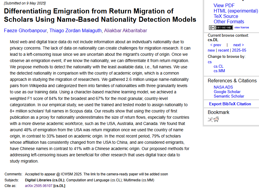 Aliakbar Akbaritabar, @akbaritabar.bsky.social (@akbaritabar) on Twitter photo Very proud of this work by <a href="/FaezeGhorbanpor/">Faeze Ghorbanpour</a> Thiago Zordan Malaguth and me, which addresses the left censoring issues in migration research that uses digital trace data.
It will appear in the proceedings of #ICWSM2025.
Faeze is going to present it there.
doi.org/10.48550/arXiv… Very proud of this work by <a href="/FaezeGhorbanpor/">Faeze Ghorbanpour</a> Thiago Zordan Malaguth and me, which addresses the left censoring issues in migration research that uses digital trace data.
It will appear in the proceedings of #ICWSM2025.
Faeze is going to present it there.
doi.org/10.48550/arXiv…
