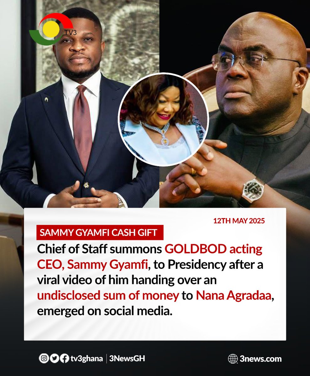 Chief of Staff, Julius Debrah has summoned Sammy Gyamfi following the widespread circulation of a video showing him handing over an undisclosed amount of money, reportedly in US dollars, to evangelist Patricia Oduro Koranteng, also known as Nana Agradaa.

#3NewsGH