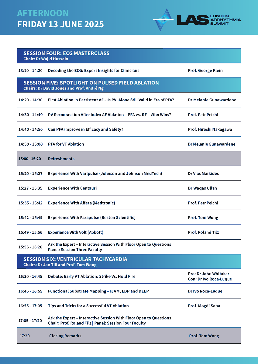 #LAS2025 is built for busy clinicians who want to stay sharp in arrhythmia and pacing

The programme delivers concise, high-impact learning through expert talks, clinical debates, and interactive sessions!

Register now: londonarrhythmiasummit.com

#Arrhythmia #EPeeps #EP #PFA #AFib