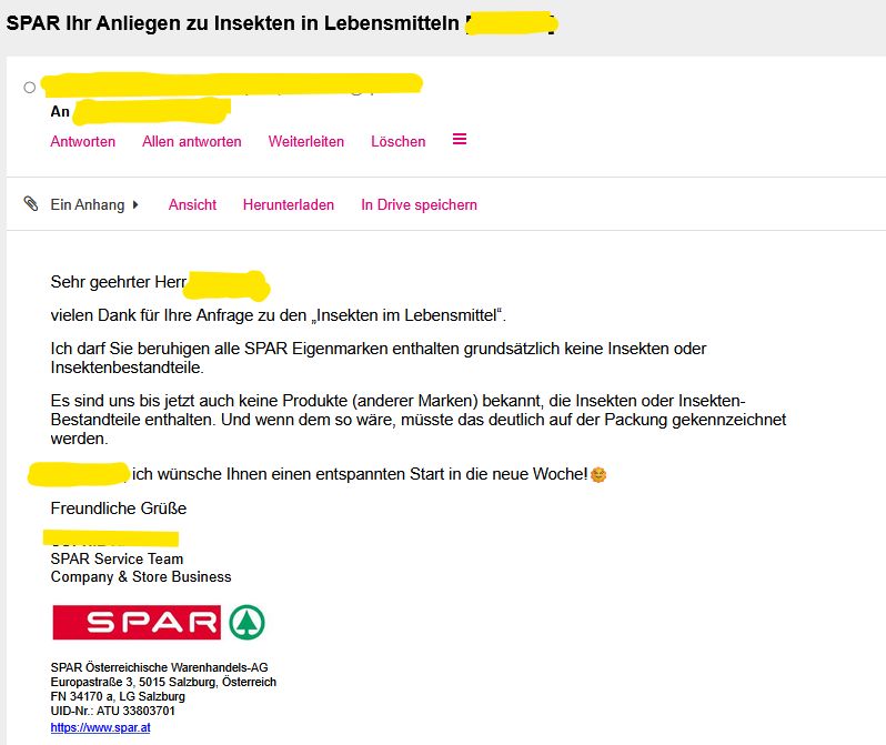 A2_Engineer's tweet photo. Ich habe heute diese Antwort vom #Interspar erhalten. https://t.co/WftoIXi1bF