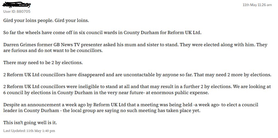<a href="/ZiaYusufUK/">Zia Yusuf</a> What's going on in Durham, Zia. Resignations; non-eligible candidates; nepotism; and an atmosphere of chaos is leading to an existential crisis for Durham county hall. Who's in charge of Reform over there?

Get a grip. Reform needs reforming after just one week.