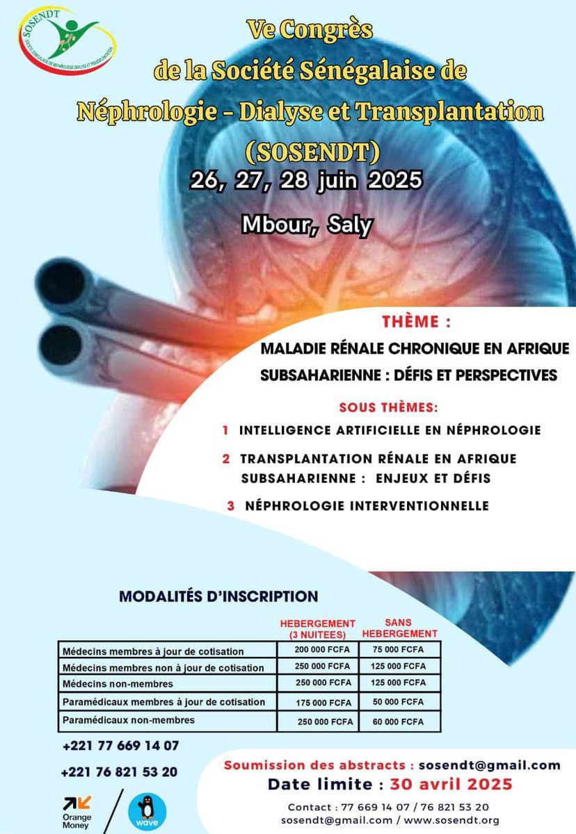 SOSENDT (@sosendt) on Twitter photo ‼️♨️ Ve Congrès de la SOSENDT‼️♨️
🌟 Clôture de la soumission des résumés : J-3🌟
⏳ Délai de rigueur : 15 Mai 2025 à 23h59
Pour vos questions ou informations complémentaires, contactez sosendt@gmail.com ou les numéros affichés ‼️♨️ Ve Congrès de la SOSENDT‼️♨️
🌟 Clôture de la soumission des résumés : J-3🌟
⏳ Délai de rigueur : 15 Mai 2025 à 23h59
Pour vos questions ou informations complémentaires, contactez sosendt@gmail.com ou les numéros affichés