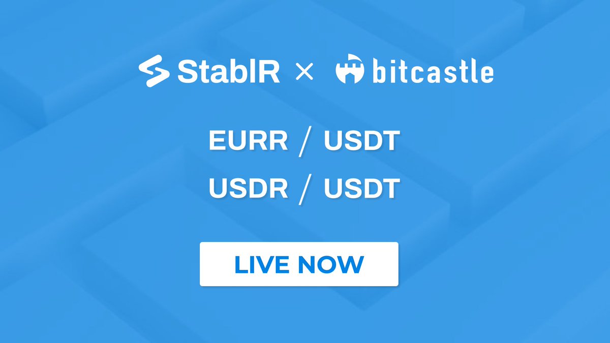 StablRUSD's tweet image. 🚀Lift-off! #EURR &amp;amp; $USDR/USDT are LIVE @bit_castle!
💸For fast, intuitive trading with ultra-low fees, go here:
💶EURR/USDT: tinyurl.com/BitCastle-EURR…
💵USDR/USDT: tinyurl.com/BitCastle-USDR…
✅Secure. Seamless. Compliant.
🔎More: StablR.com | BitCastle.io