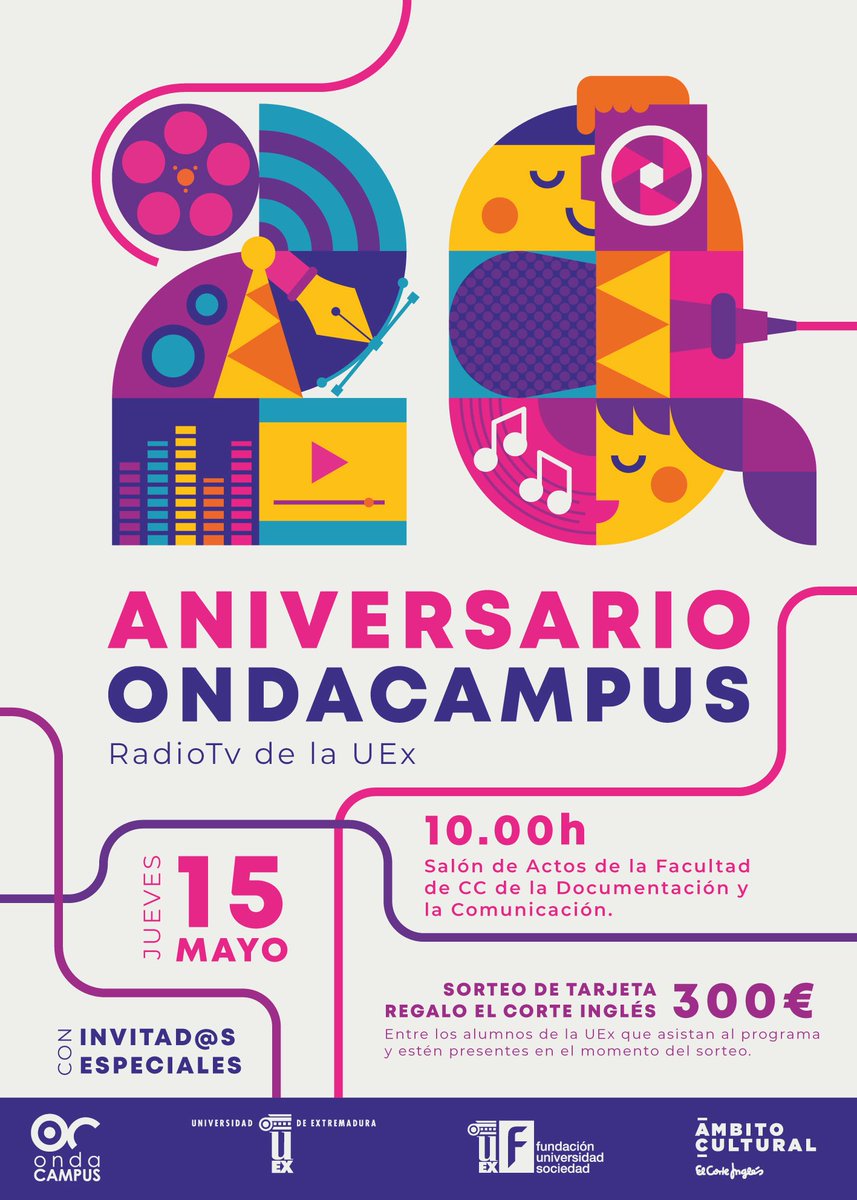 🔝🔝 Arrancamos la semana con una súper novedad.
El jueves, a las 10 horas, se celebrará la gala especial por el 20 aniversario de los compañeros de @ondacampus_uex en la Facultad de Comunicación 👏🏼👏🏼🎉🎉 
Habrá invitados especiales y un sorteo entre los estudiantes asistentes…