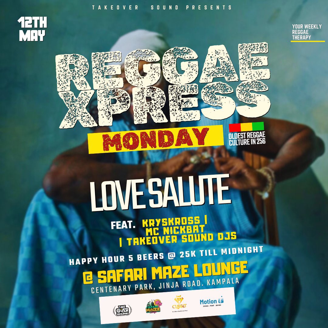 Mushrm (@mushroominc) on Twitter photo Tonight, <a href="/ReggaeXpressUG/">REGGAE XPRESS MONDAYS 🇺🇬</a>, powered by <a href="/takeoversoundug/">TakeOver Sound</a> and hosted by <a href="/IamKrysKross/">ᵗʰᵉ ɢᴏᴅꜰᴀᴛʜᴇR</a>, delivers an epic reggae rave, Love Salute Edition at Safari Maze, Centenary Park, Jinja Rd. Dive into the Irie vibes! Tonight, <a href="/ReggaeXpressUG/">REGGAE XPRESS MONDAYS 🇺🇬</a>, powered by <a href="/takeoversoundug/">TakeOver Sound</a> and hosted by <a href="/IamKrysKross/">ᵗʰᵉ ɢᴏᴅꜰᴀᴛʜᴇR</a>, delivers an epic reggae rave, Love Salute Edition at Safari Maze, Centenary Park, Jinja Rd. Dive into the Irie vibes!
