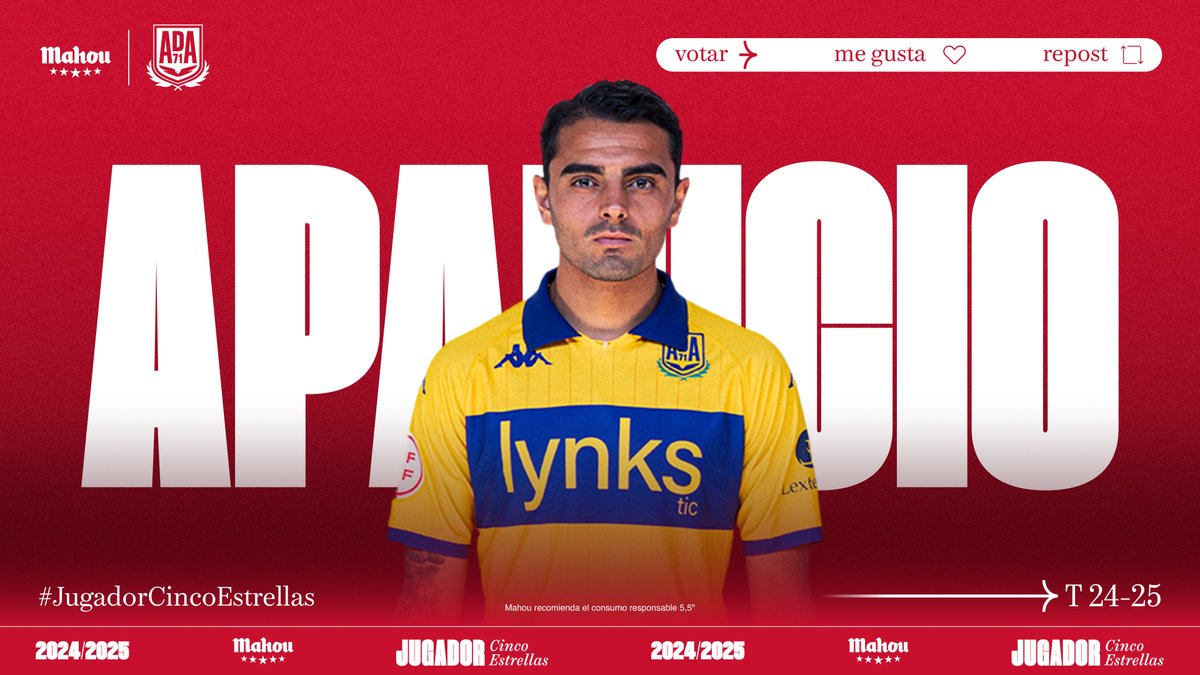 RT o MG si crees que <a href="/AparicioEst/">esteebanaparicio</a> ha sido el #JugadorCincoEstrellas del <a href="/AD_Alcorcon/">A.D. Alcorcón</a> en abril. (6/6)
