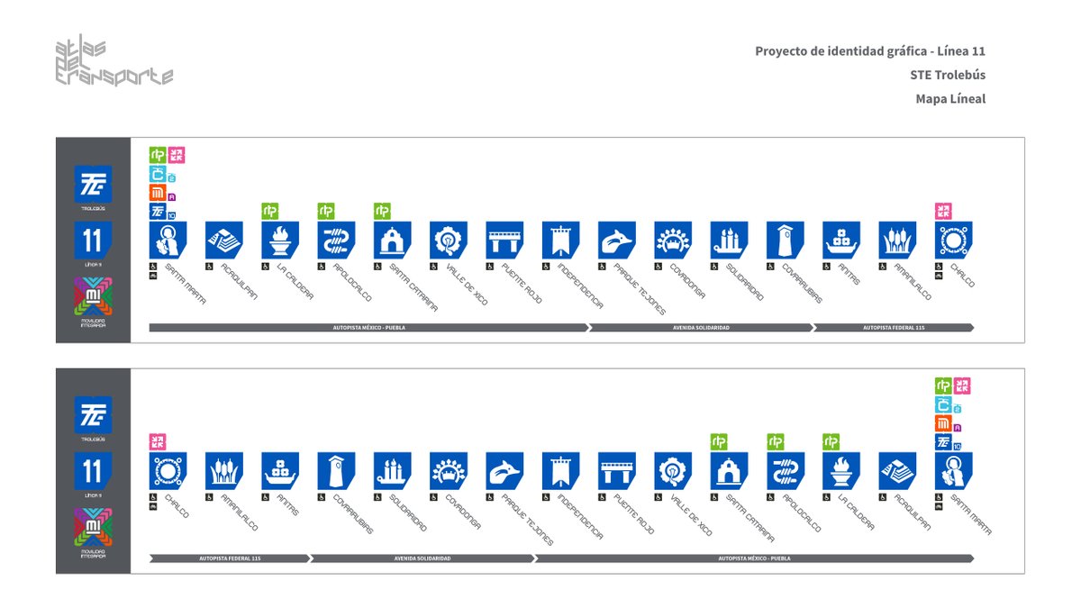 TranspAtlas's tweet image. Iconogramas para la Línea 11 del Trolebús Elevado "Chalco-Santa Marta" (2023) - Secretaría de Movilidad del Estado de México y Servicio de Transportes Eléctricos -