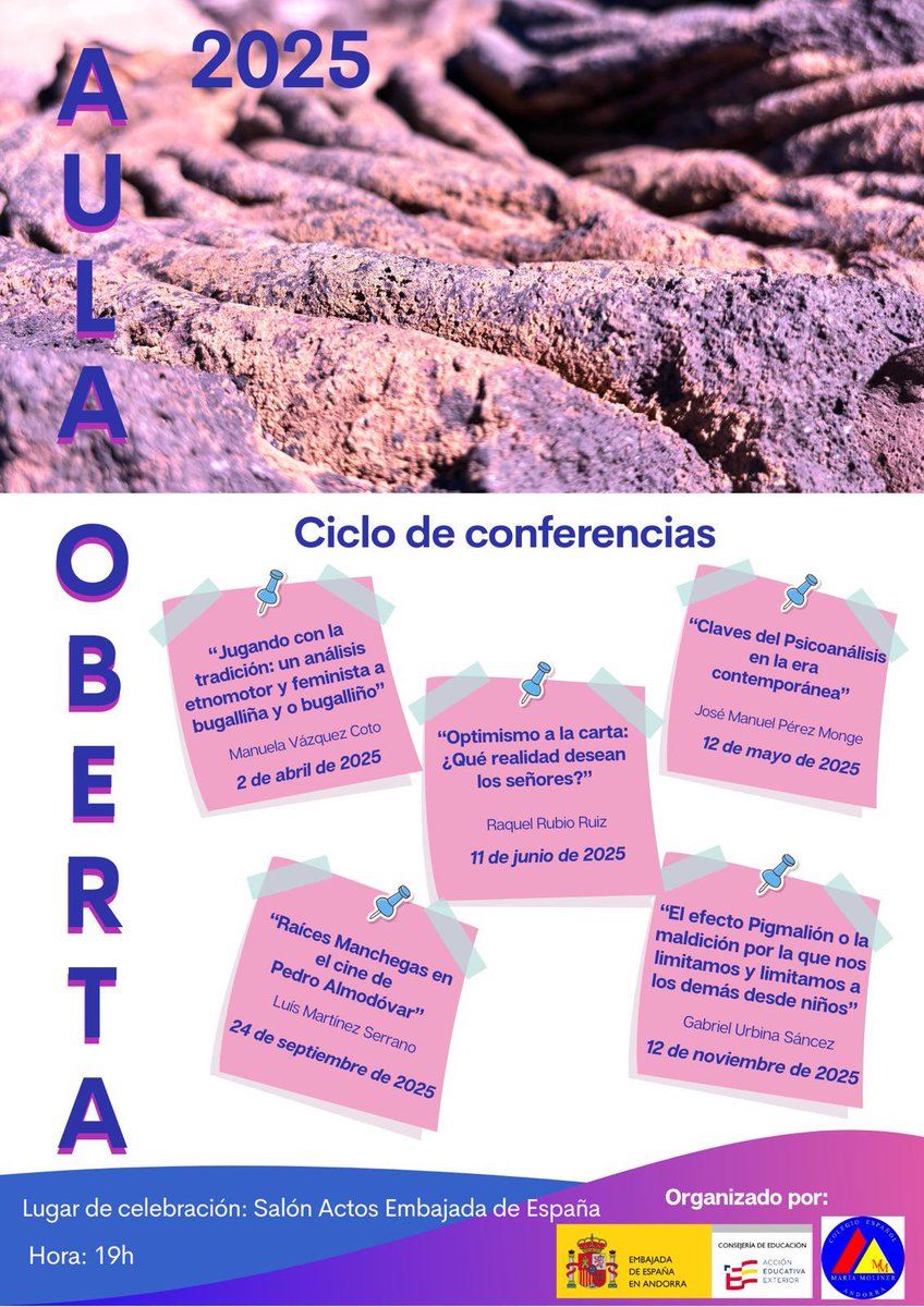 Consejería Educación Andorra (@consjeduandorra) on Twitter photo Os esperamos esta tarde en una nueva charla de Aula Oberta
<a href="/EmbEspAndorra/">Emb. España Andorra</a> <a href="/CE_MariaMoliner/">Colegio Español María Moliner</a> <a href="/SantErmengol/">Sant Ermengol</a> <a href="/MareJaner/">Col·legi Mare Janer</a> <a href="/SafaEscaldes/">Safa Escaldes</a>
#aulaoberta Os esperamos esta tarde en una nueva charla de Aula Oberta
<a href="/EmbEspAndorra/">Emb. España Andorra</a> <a href="/CE_MariaMoliner/">Colegio Español María Moliner</a> <a href="/SantErmengol/">Sant Ermengol</a> <a href="/MareJaner/">Col·legi Mare Janer</a> <a href="/SafaEscaldes/">Safa Escaldes</a>
#aulaoberta