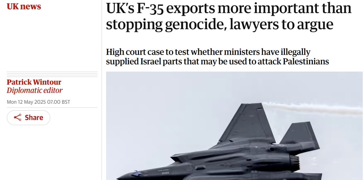 jmcevoy_2's tweet image. The UK government will argue in court this week that supplying F-35 parts to global supply chains, including Israel, is more important than the obligation to stop genocide.

Read that again.