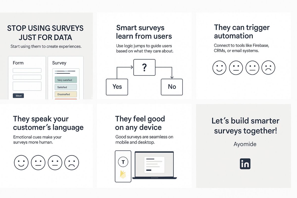 ayomide_sa63644's tweet image. 📊 Stop building boring forms. Start creating experiences.
Smart surveys do more than collect data — they engage, guide, and convert.
Let’s build one that works for your business. DM me to get started!
#SurveyDesign #SmartForms #CustomerExperience #LeadGeneration #FormBuilderrm