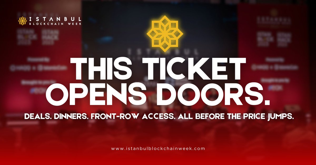 IstanbulBlockWk's tweet image. 🎟️ THIS TICKET OPENS DOORS.
Deals. Dinners. Front-row access.
All before the price jumps.

istanbulblockchainweek.com/tickets/