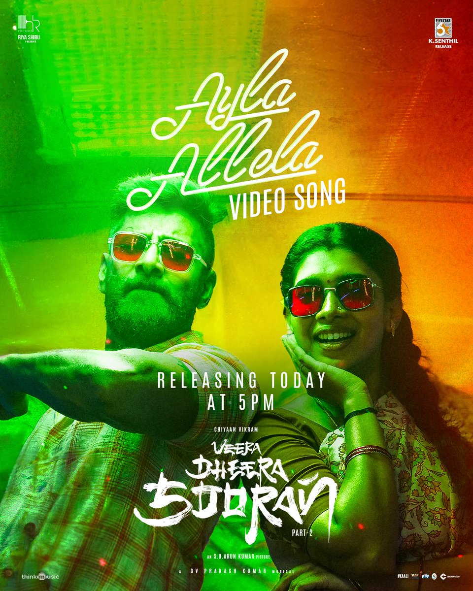 Think Music (@thinkmusicindia) on Twitter photo Get ready to rage in rhythm!
#AylaAllela video song drops TODAY at 5PM — don’t miss the madness! 🎧💥
A <a href="/gvprakash/">G.V.Prakash Kumar</a> musical 🪈🎶
Lyrics by <a href="/Lyricist_Vivek/">Vivek</a> ✍🏻
Sung by #Velmurugan🎙️
<a href="/chiyaan/">Vikram</a> as #Kaali 💣
An #SUArunKumar Picture 🎬
Produced by <a href="/hr_pictures/">HR Pictures</a> <a href="/riyashibu_/">riya</a> Get ready to rage in rhythm!
#AylaAllela video song drops TODAY at 5PM — don’t miss the madness! 🎧💥
A <a href="/gvprakash/">G.V.Prakash Kumar</a> musical 🪈🎶
Lyrics by <a href="/Lyricist_Vivek/">Vivek</a> ✍🏻
Sung by #Velmurugan🎙️
<a href="/chiyaan/">Vikram</a> as #Kaali 💣
An #SUArunKumar Picture 🎬
Produced by <a href="/hr_pictures/">HR Pictures</a> <a href="/riyashibu_/">riya</a>