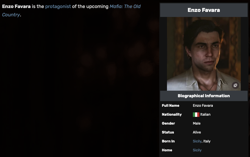 Riccardo - RyoX - Favara (@ryox_synth) on Twitter photo Looks like the new Mafia: The Old Country protagonist is one of my relatives! Me zio Enzo! Seeing my surname in a video game, super weird.
<a href="/mafiagame/">Mafia Game</a> can I get a special "Favara Edition" of the game? :O My birthday is also just a day before the release date!
#MafiaTheOldCountry Looks like the new Mafia: The Old Country protagonist is one of my relatives! Me zio Enzo! Seeing my surname in a video game, super weird.
<a href="/mafiagame/">Mafia Game</a> can I get a special "Favara Edition" of the game? :O My birthday is also just a day before the release date!
#MafiaTheOldCountry