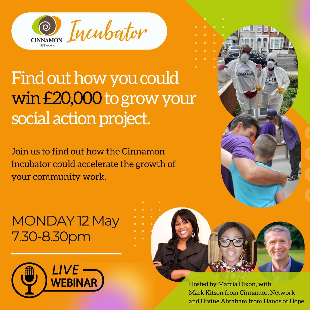 **TONIGHT 7.30pm-8.30pm** 

Join us to find out how you could win £20,000 to develop your social action project and a place on the Cinnamon Incubator Programme. 

bit.ly/4daFMxD.