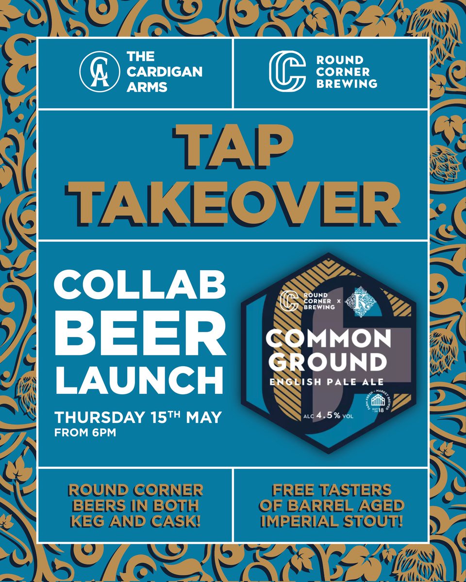 Kirkstall Brewery (@kirkstallbrew) on Twitter photo We're giving COMMON GROUND a proper launch at The Cardi on Thursday!
We've also got some other Round Corner beers pouring from keg and cask, plus some cheeky tasters of a BA Imperial Stout!
See you there ✌️
@roundcornerbrewing <a href="/thecardiganarms/">The Cardigan Arms</a> We're giving COMMON GROUND a proper launch at The Cardi on Thursday!
We've also got some other Round Corner beers pouring from keg and cask, plus some cheeky tasters of a BA Imperial Stout!
See you there ✌️
@roundcornerbrewing <a href="/thecardiganarms/">The Cardigan Arms</a>
