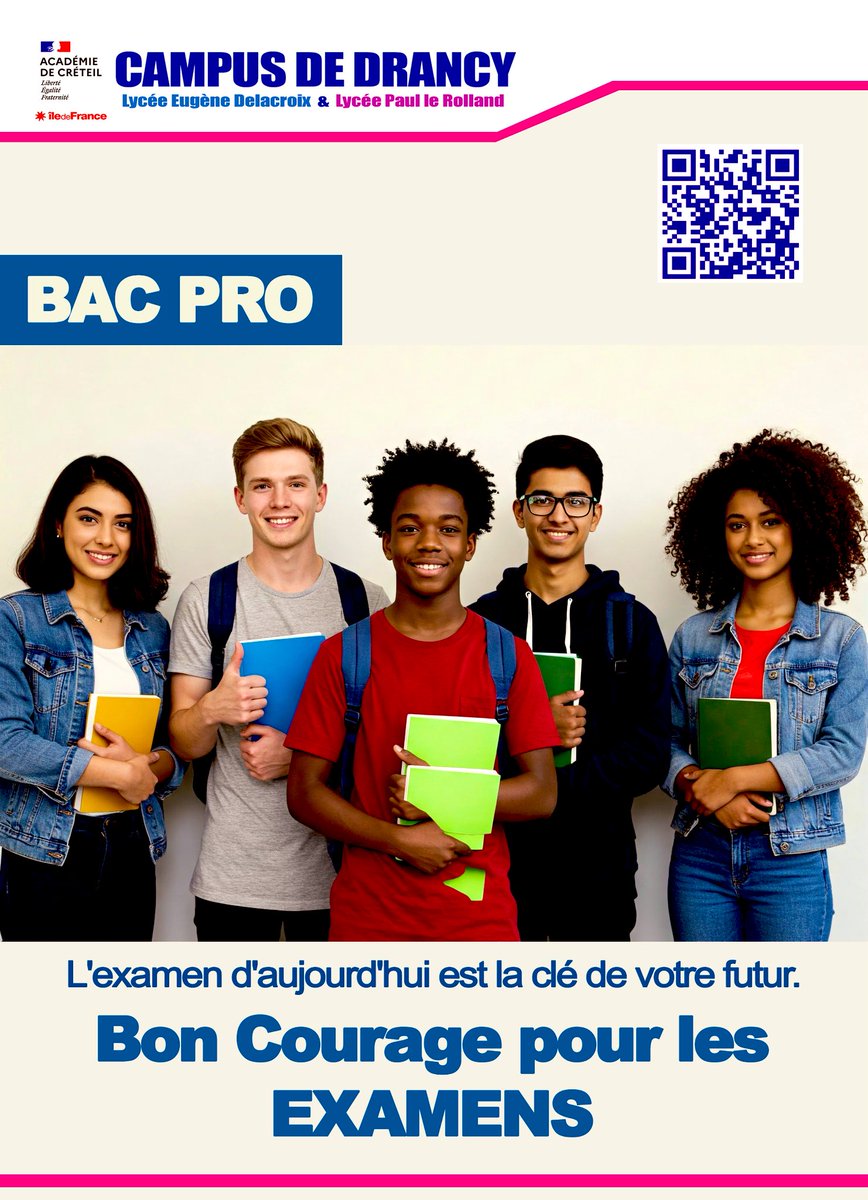 💪 Un immense courage à tous les élèves de #Bac pro qui entament leurs premières épreuves de ce cursus scolaire important qu'est le Bac ! On pense fort à vous et on vous souhaite le meilleur pour cette étape cruciale. #campusdedrancy <a href="/AcCreteil/">Académie de Créteil</a> <a href="/VilledeDrancy/">Ville de Drancy</a> <a href="/CampusDrancy/">CAMPUS DRANCY</a>